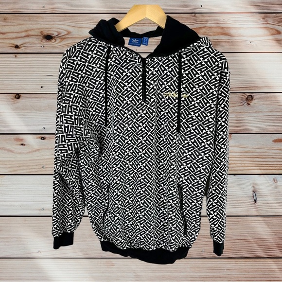 Adidas all over print 1/4 zip up hoodie logo embroidered size XS - Picture 1 of 8